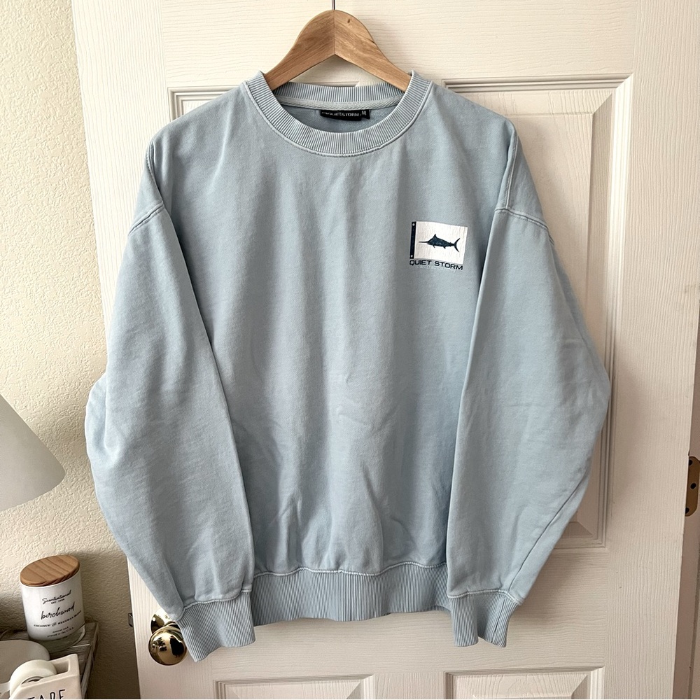 Quiet Storm Saltwater Heritage Men's M Light Blue Vintage Y2K Sweatshirt Marlin